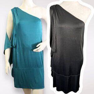 ⚠️FREE⚠️ BCBG MaxAzria One Shoulder Drape Mini Dress Jersey Acetate Small